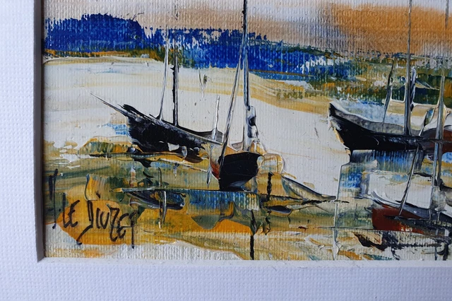 Tableau port avec bateaux en mer signé R.RICHAR