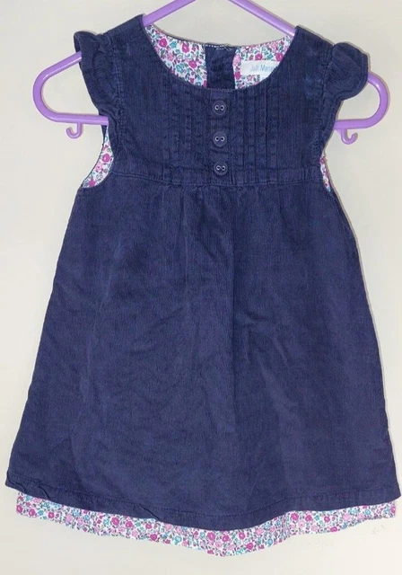 JoJo Maman Bebe girls 6-12 months dark blue floral cord dress