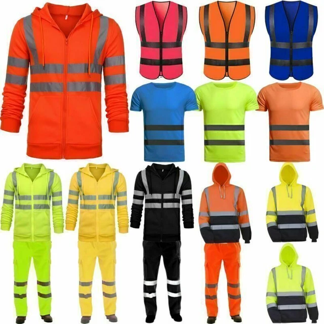 Hi Viz High Vis Visibility Tracksuit Hoodie Jacket Pullover Bottoms Workwear New
