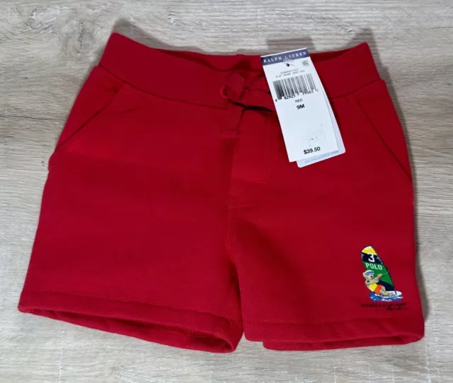 NWT Polo Ralph Lauren Kids Boys Shorts Red 9M Bear Surfing Beach