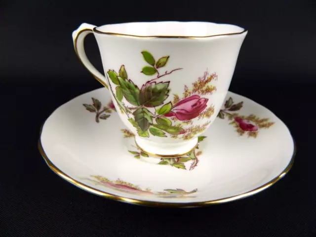 Royal Chelsea Moss Rose Teacup Demitasse Coffee Cup & Saucer English Bone China