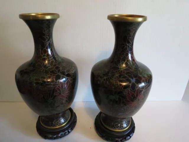 Pair Of Vintage Antique Chinese Cloisonne Vases - 9" Tall - Exceptionally Nice