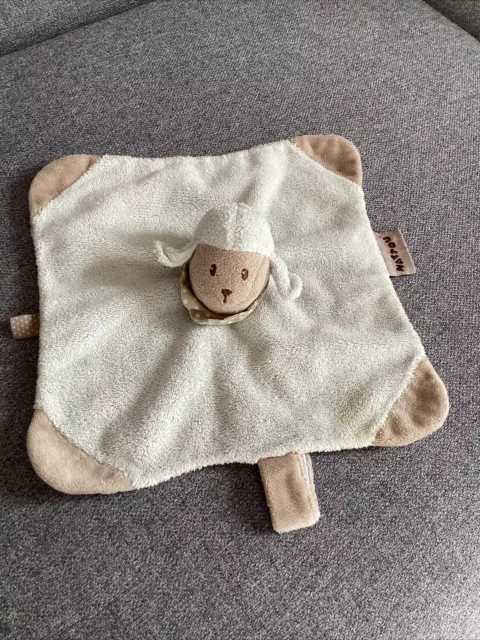 O/ Doudou Nattou mouton Agneau plat beige marron beige attache tétine pois