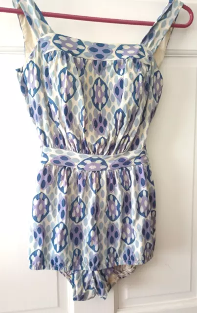 Vtg 1950's Swimsuit Marina del Mar Rose Marie Reid One Piece Blue Print Small