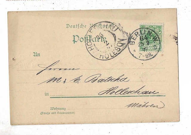 GERMANY  1897s POSTAL CARD FROM BERLIN/PAID 5 Rp CROWN-EAGLE
