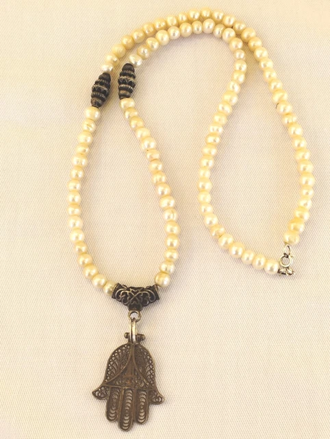 Collier Ancien En Perles De Culture Naturel - Longue Chaîne Sans Fermoir - Bijou Antique D'Algérie
