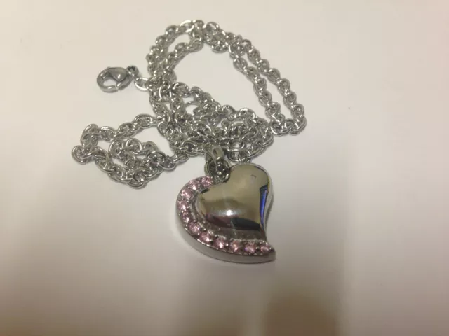 Memorial Cremation Jewelry/Pendant/Keepsake for Ashes-"Silver Heart with Pink CZ