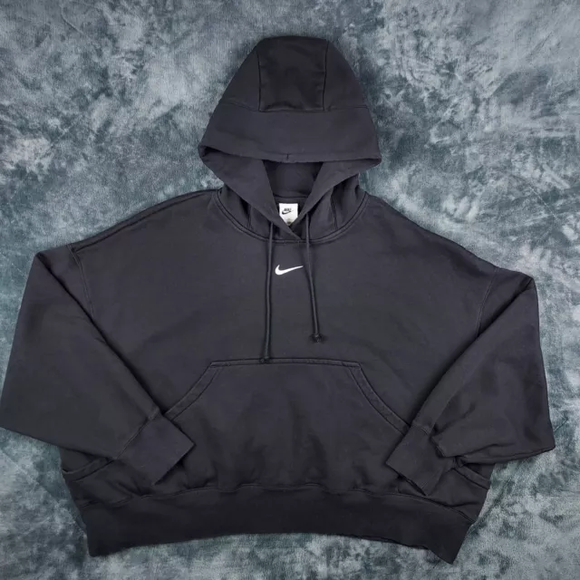 Nike Hoodie Womens XL Black Phoenix Fleece Over-Oversized Pullover Sweatshirt