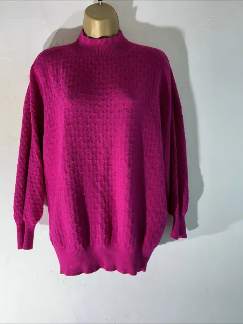 Womens Ted Baker Size 3 Uk 12 Fuchsia Pink Knit Long Sleeve Pullover Sweater