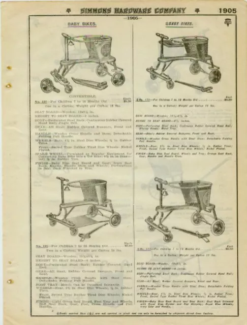 Catalog Page Ad  Baby Bikes Sulkies Wicker Auto Seats ! See!  EC Simmons 1930