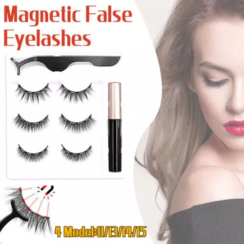 Magnetic False Eyelashes Natural Eye Lashes Extension Liquid Eyeliner Tweezer AU