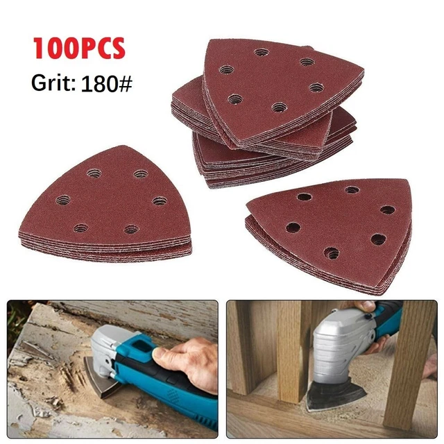 100pcs 180 # Triangolare Levigatura Disco 90mm 6 Foro Gancio Carteggiata