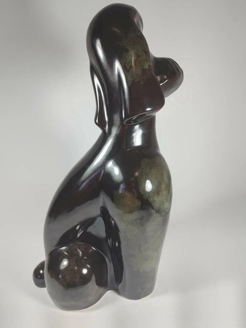 MCM Vintage Schnauzer Dog Statue Brown Green Ceramic Large Figurine Puppy 4