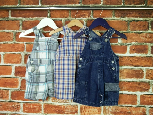Boys Baby Bundle Age 3-6 Months Next Dungarees Checked Denim X3 Set 68Cm