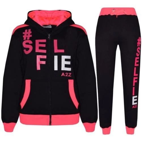 Bambine # Selfie Tuta Neon Rosa Felpa con Cappuccio Fondo da Jogging Corsa