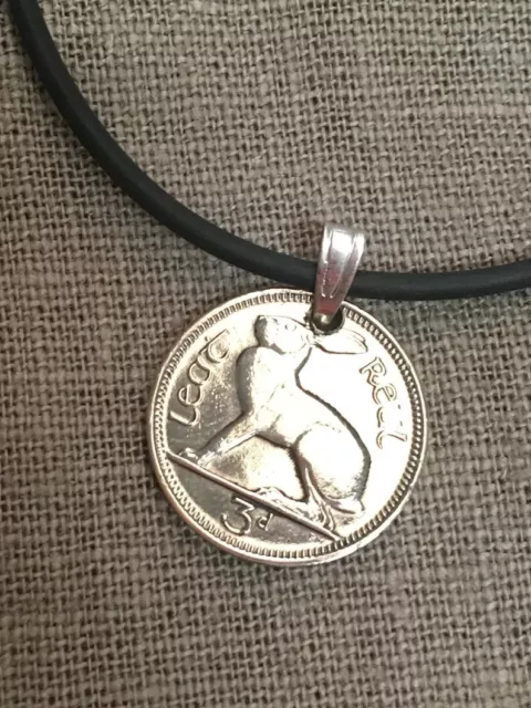 Irish 3d Reul Coin Corded Necklace - Hare Design Irish Threepence Gift