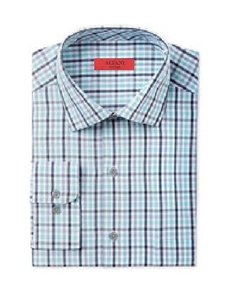 Nwt $79 Alfani Men Fitted Blue White Check Long-Sleeve Dress Shirt 14.5 32/33 S