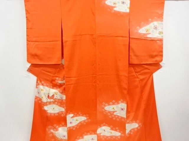6566005: Japanese Kimono / Vintage Unused Homongi / Embroidery / Cloud & Butterf