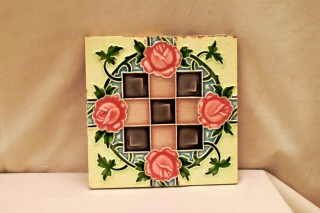 Antique Tiles Art Nouveau Ceramic Majolica Saji Japan Architectural Decorativ"A0