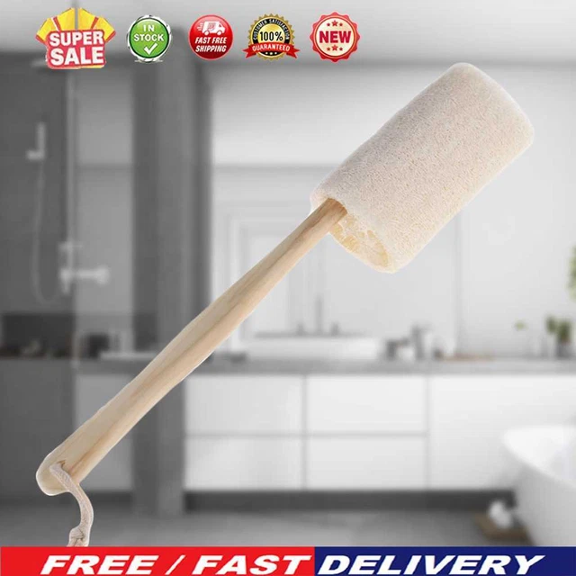 Cepillo de ducha trasero mango largo de madera Loofah cepillo de limpieza práctico para hombres y mujeres
