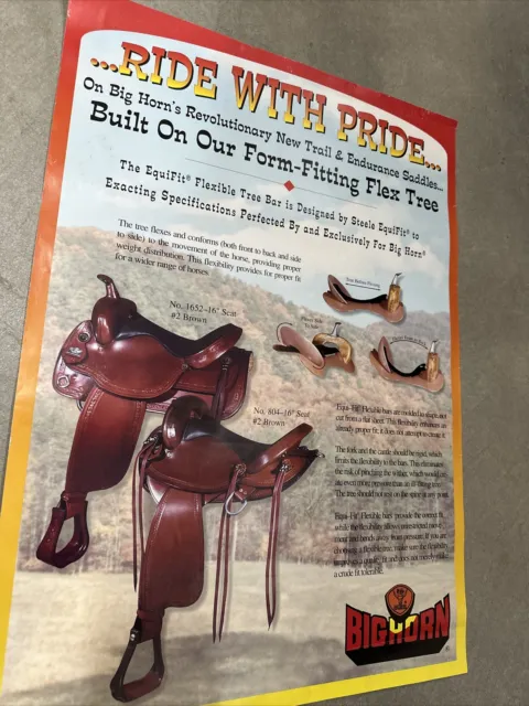 Vintage 16”x23” Big Horn Saddle Advertisement Poster Ride With Pride