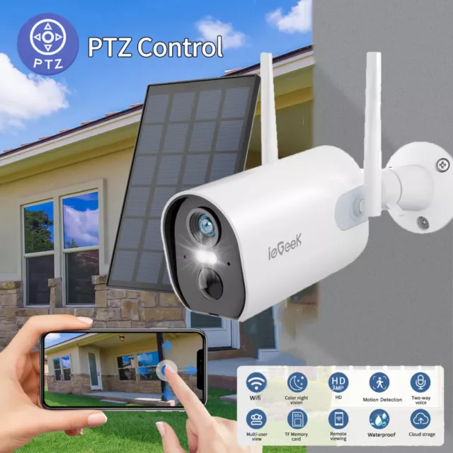 ieGeek 2K WiFi IP Wireless Security Solar Battery Camera Outdoor Home CCTV PIR