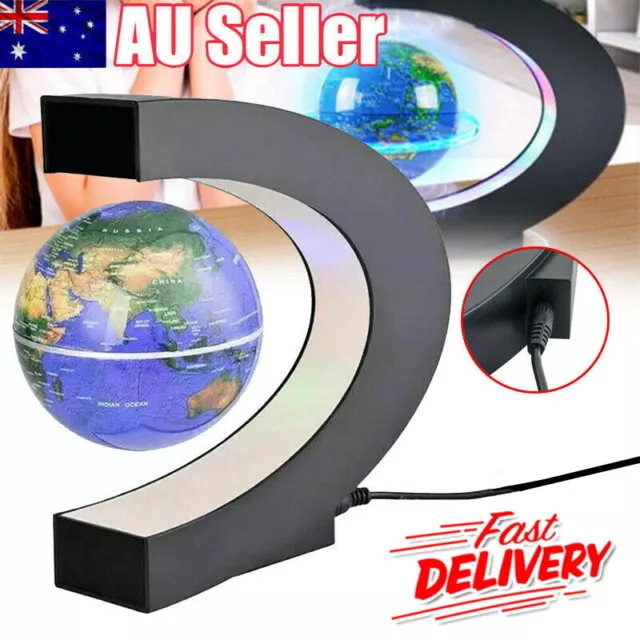 C Shape LED World Map Decoration Magnetic Levitation Floating Globe Light AU