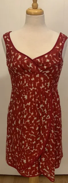 Nanette Lepore Dress Size 2 Silk Linen Blend Lined Red Print