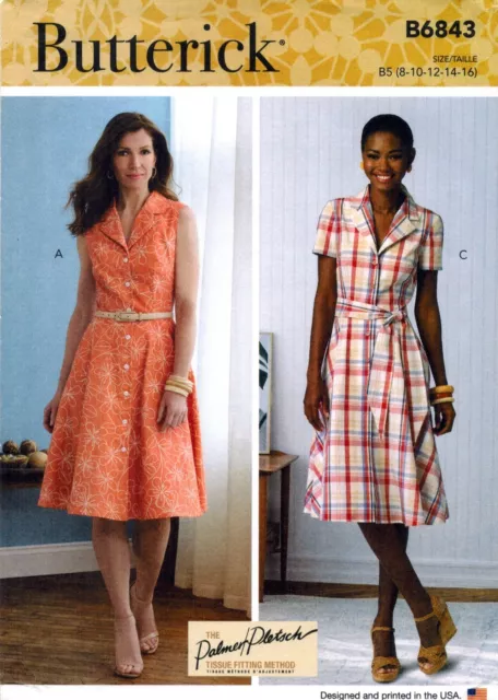 Butterick 6843 Misses' Shirt Dress & Sash 8-24 Sewing Pattern