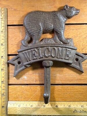 BEAR WELCOME SIGN HOOK rustic cast iron 7-1/2" Lodge Cabin