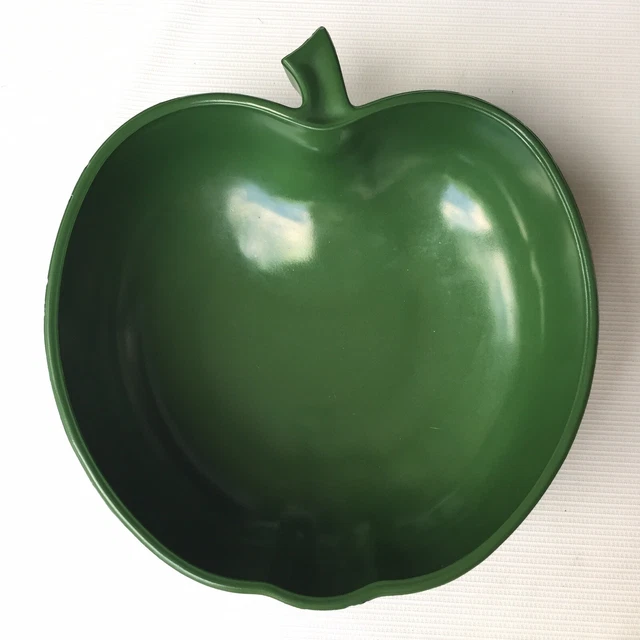 HAZEL ATLAS SERVING Bowl Milk Glass Orchard Apple Shape Forest Green