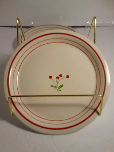 3 Bread Plates 7''  Florentine By Epoch #851 Cherries Red Band Vintage Korea Euc