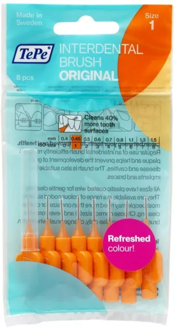 TePe Interdental Brush Pack of 8 ORANGE 0.45mm - Choose 1-5 Packs - Oral Health