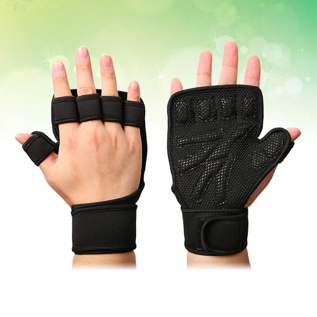 Fingerless Workout Gloves Weight Lifting Hand Grips Black Handles Sports 12