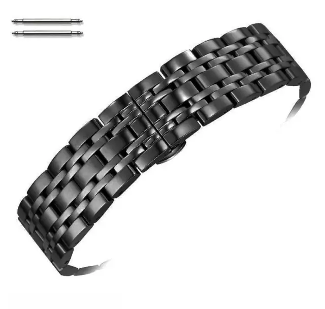 Steel Polished Black Metal Replacement Watch Band Strap Butterfly Clasp #5056