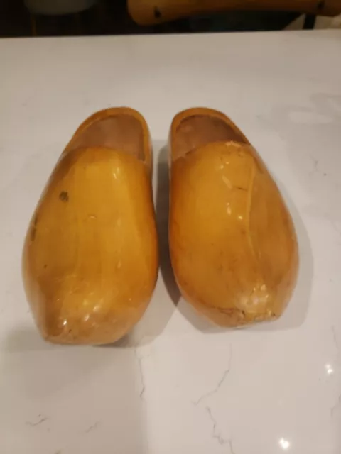 HOLLAND Hand Carved Dutch Wooden Shoes Clogs Unpainted Wood 7” Long Vintage