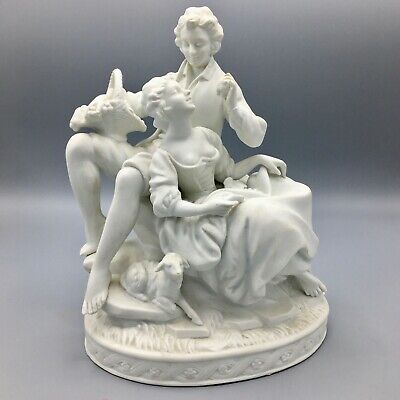 Antique French Bisque Sculpture of Pastoral Lovers