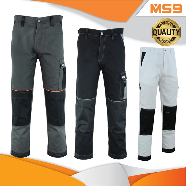 MS9 Mens Cargo Slim Fit Stretch Spandex Work Trousers Pants Jeans T1 Black 38w 32l