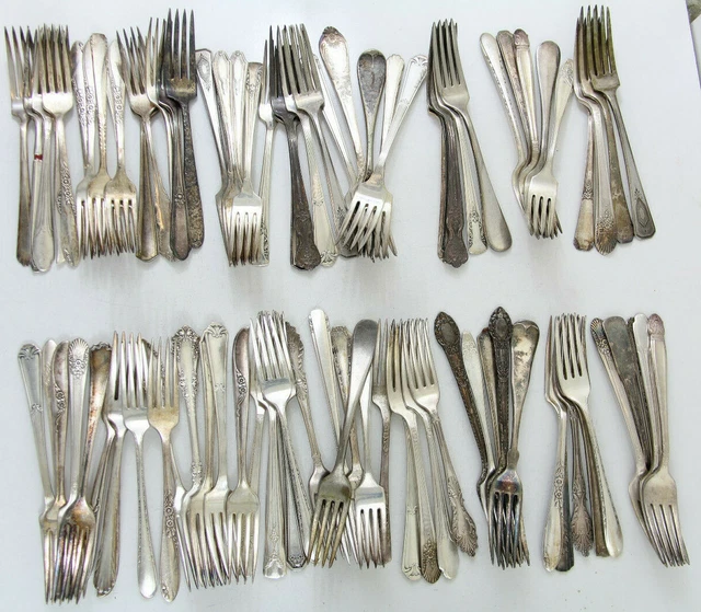 100x DINNER FORKS FLATWARE NO MONO SILVERPLATE LOT VINTAGE CRAFT REUSE REPURPOSE