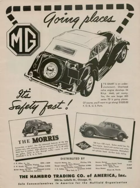 1951 MG Larger TD Series Convertible Morris Sedan Riley Car Vintage Print Ad