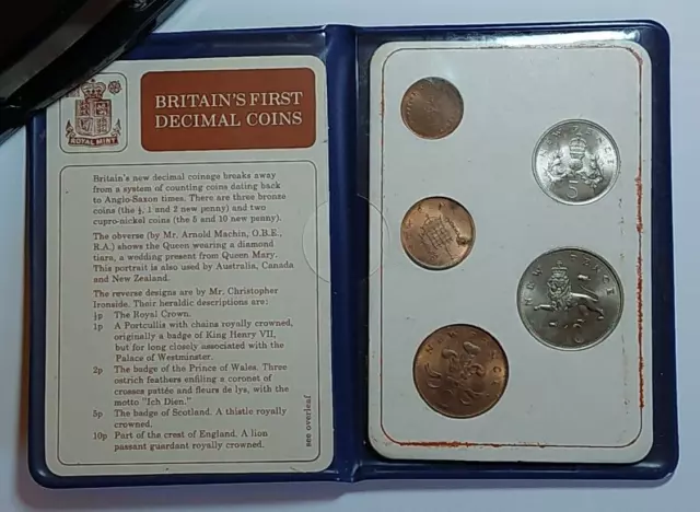 Royal Mint Britain's First Decimal Coins set 5 coins 1971 UK 1/2p 1p 2p 5p 10p