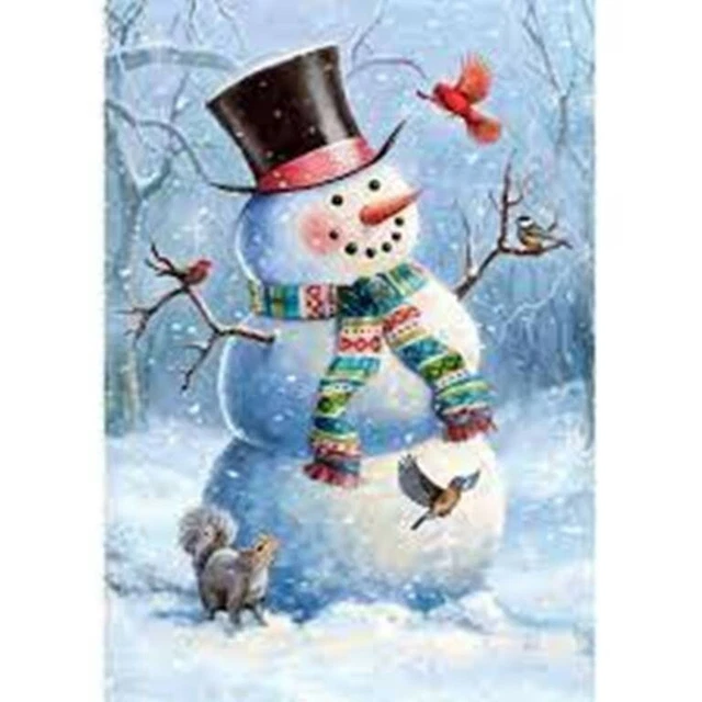 Woodsy Snowman, Cardinal, Squirrel, Garden Flag 12"x18", Custom Decor 2 Sided