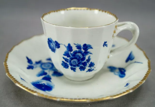 Dr Wall Worcester Hand Painted Blue Floral & Gold Coffee Cup & Saucer C1755-1775