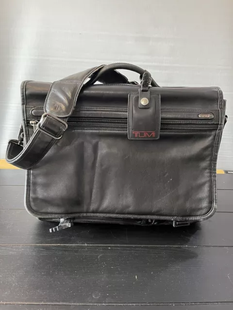 Tumi Alpha Black Leather Expandable Briefcase Laptop Bag B96171D4D SEE PHOTOS