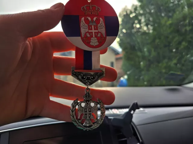 Serbian Two Headed Eagle military medal,Serbian Emblem Eagle with ribbon wreath