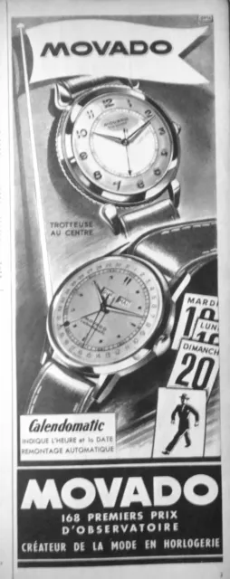 Publicité De Presse 1951 Montre Movado Calendomatic - Chaux De Fonds Suisse