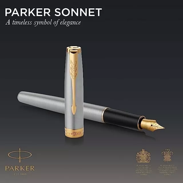 PARKER Sonnet Fountain Pen - Steel with Gold Trim - Medium