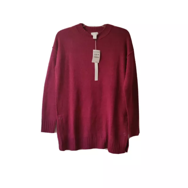 NWT,Caslon Nordstrom Rack Women's Crew Neck Rib Sweater/Tunic Burgundy Sz XS