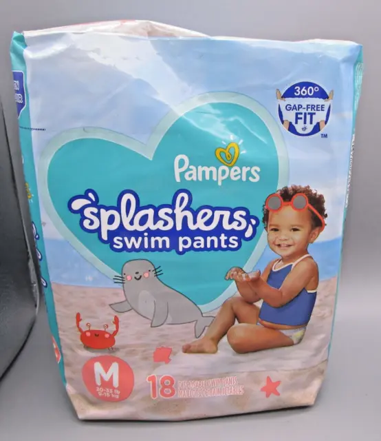PAMPERS~MEDIUM (20-33 lb)~18 Count SPLASHERS Disposable Swim Pants Diapers