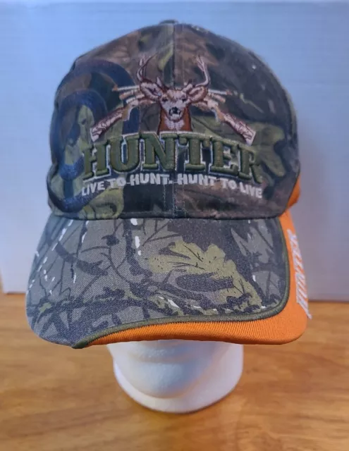 Hunter Brand Mens Camo Ballcap "Hunt To Live. Live To Hunt" Deer Logo Adjustable